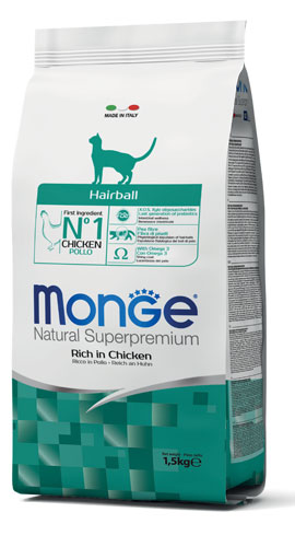 Monge Natural Superpremium - Crocchette per gatti adulti - HAIRBALL - Pollo - 1,5kg