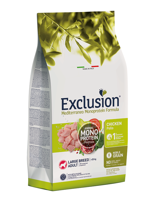 Exlusion Mediterraneo Monoprotein - Crocchette per cani adulti di taglia grande - Pollo - 12,5kg