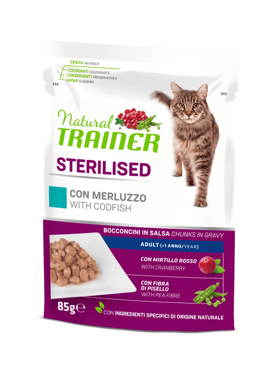 Natural Trainer - Alimento Umido per Gatti adulti Sterilizzati - Merluzzo - 85gr